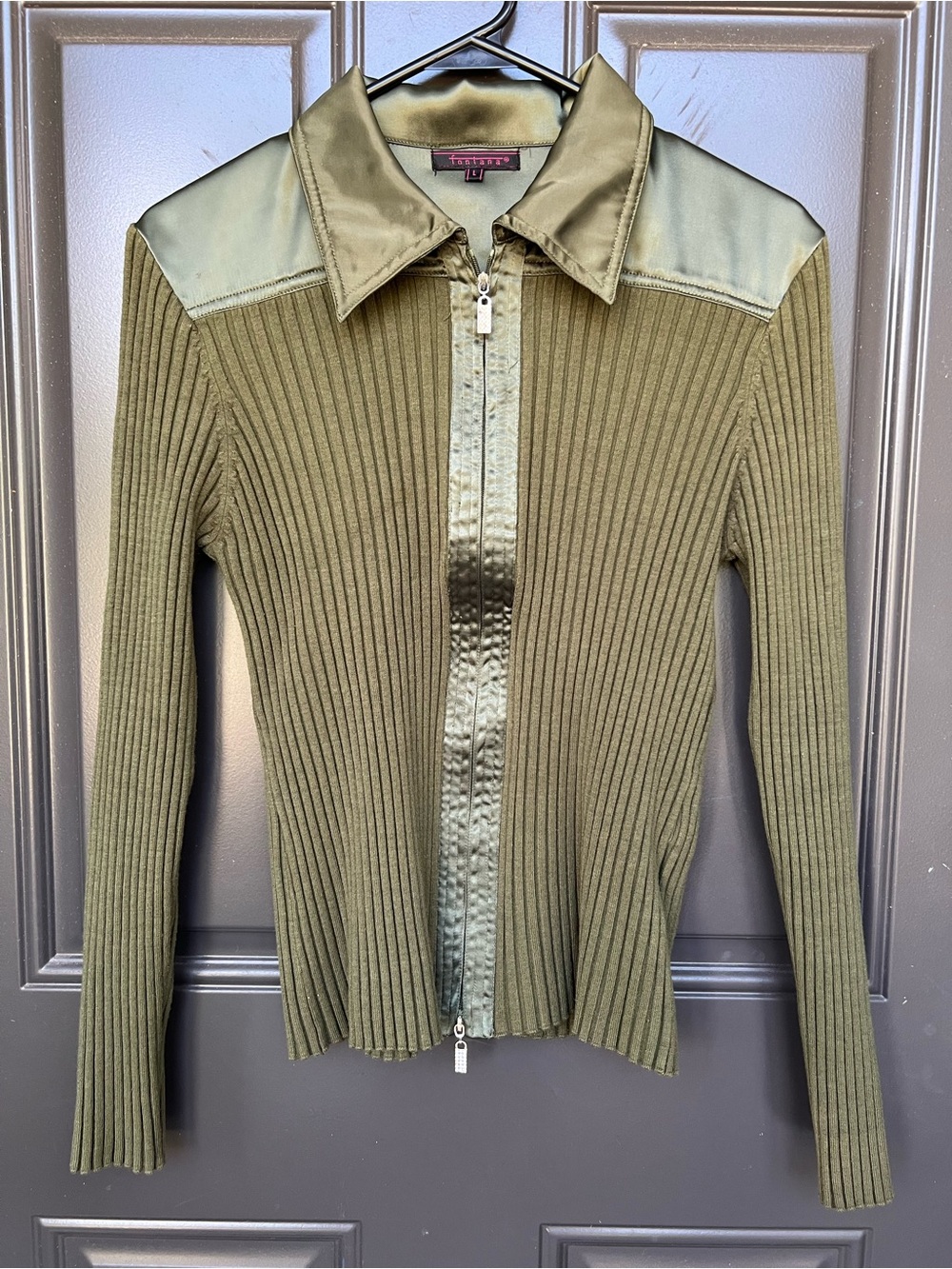 Fontana Olive Ribbed Zip Cardigan